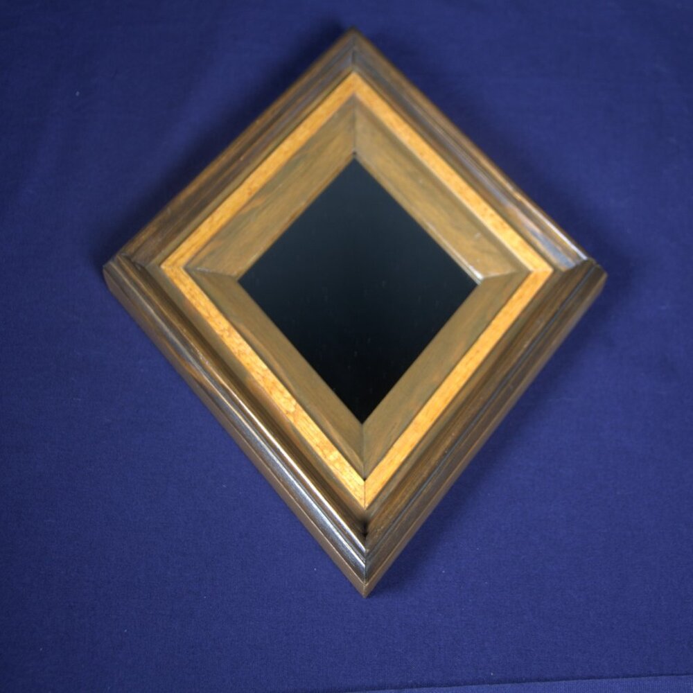 Vintage Tri-Tone Wood Frame Surrounding  a Diamond Shaped Accent Mirror